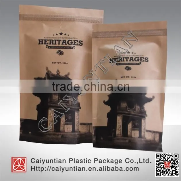 High- Grade reselable kraft paper standing coffee bag,stand up paper coffee bean pouches