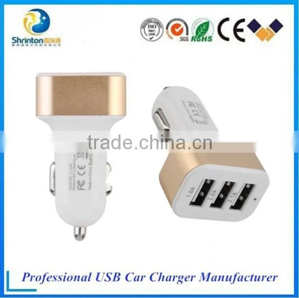 Triple USB Universal Car Charger Adapter 3 Port 2A 2.1A 1A For Cell Phone