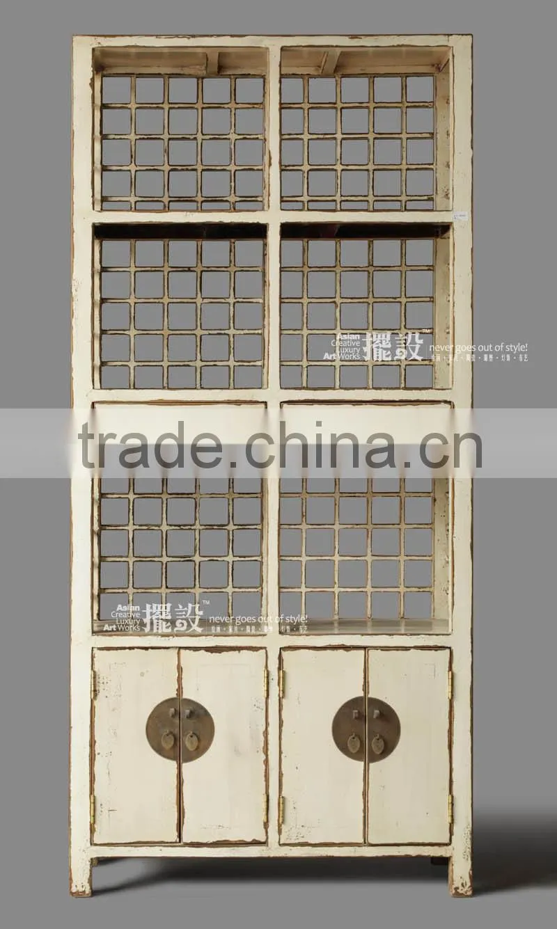 Antique recyle wood carved bookshelf bookcase