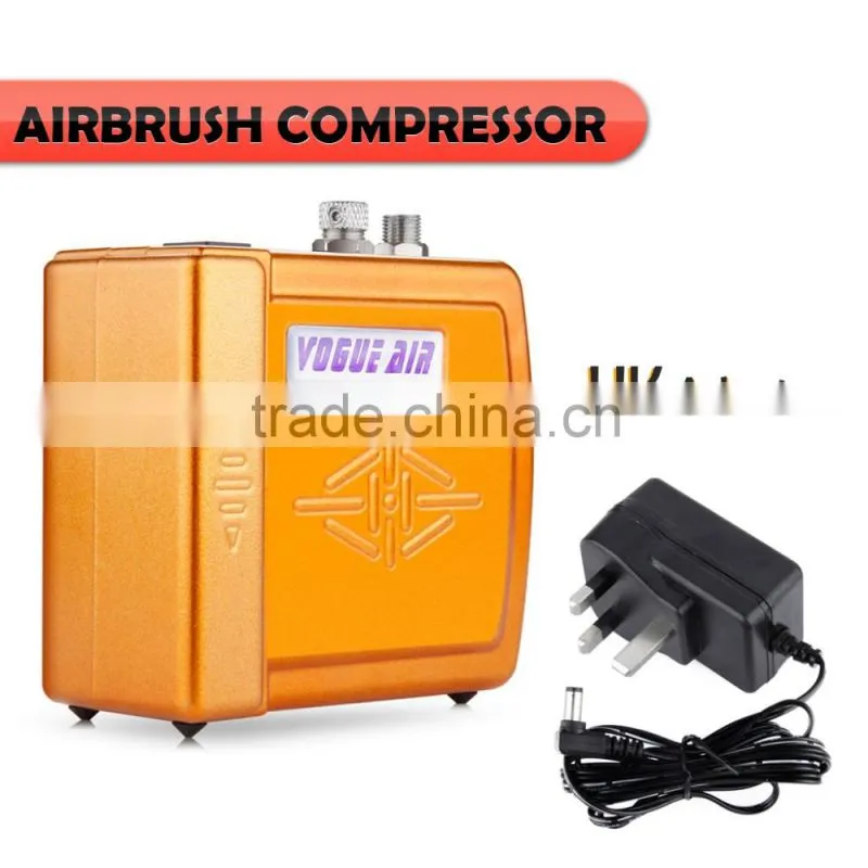 Yellow HS08 Mini Portable Airbrush Compressor Set with UK Adapter for Hobby Cosmetics Nail Tattoo Makeup Body Paint AS-33