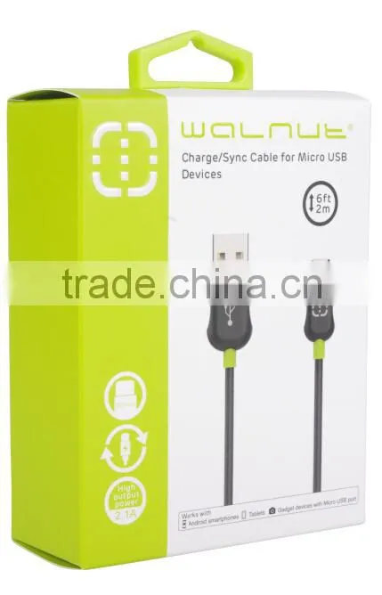walnut 1.2m length black micro USB cable for universal phone