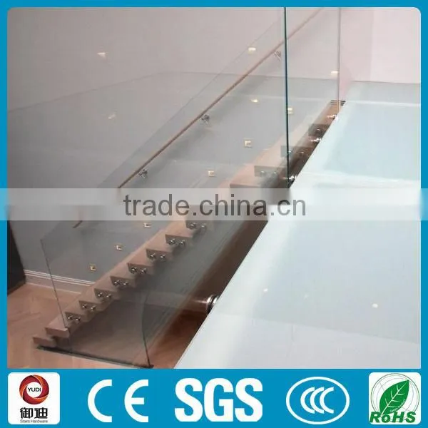 Hot Sale Tempered Glass Balustrade Floating Wood Staircase Design