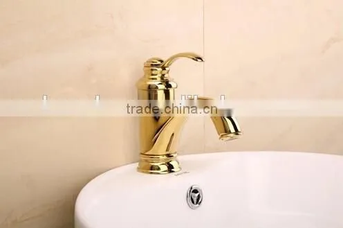 Modern Design Ceramic Cartridge Gold-plating Bathroom Faucet