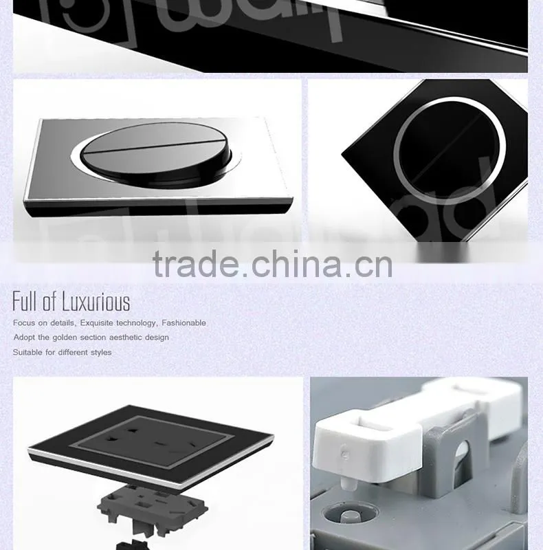 Best Selling Wallpad Black Waterproof Acrylic Glass 110~250V EU UK 3 Gang 2 Way Electric Power Supply Push Press Button Switch