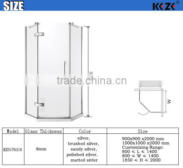2015 model aluminum hanging sliding door shower cabin