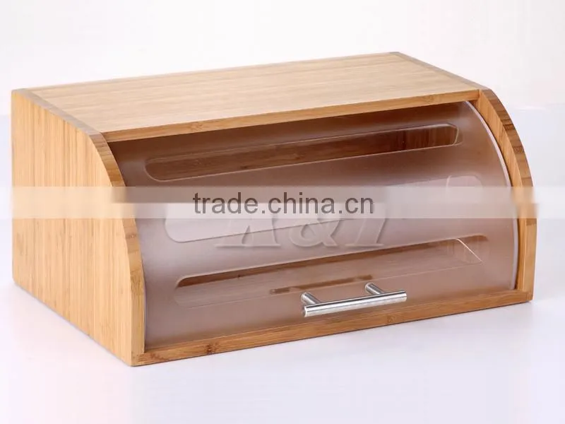 Fine quality Flip kitchen wooden and plastic lid bread box