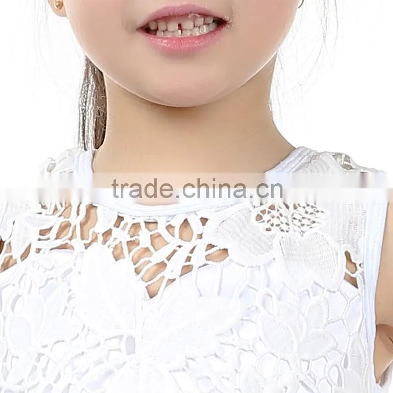 Latest kids fairy angel party shining star pure white net lace stain long baby dress frocks