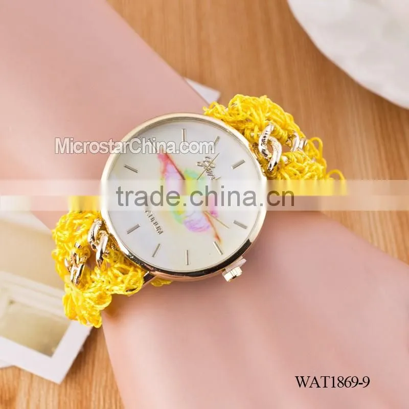 Women New Classic Geneva Ethnic Braided Analog Quartz Chain lips watch strap