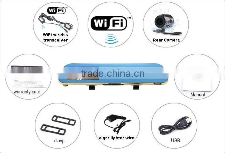 wireless wifi Full HD 1080P Car Dvr Camera 4.3 Inch car Rearview Mirror Digital Video Recorder Dual Lens Registrar Camcorder