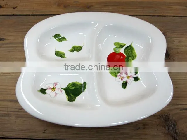 Beautiful Ceramic 3 Compartment Serving Dinner Dish in Apple Shape