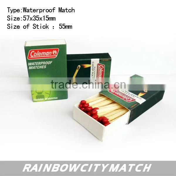 waterproof waxed match, boxed match ,matchesCOLEMAN outdoor usage match