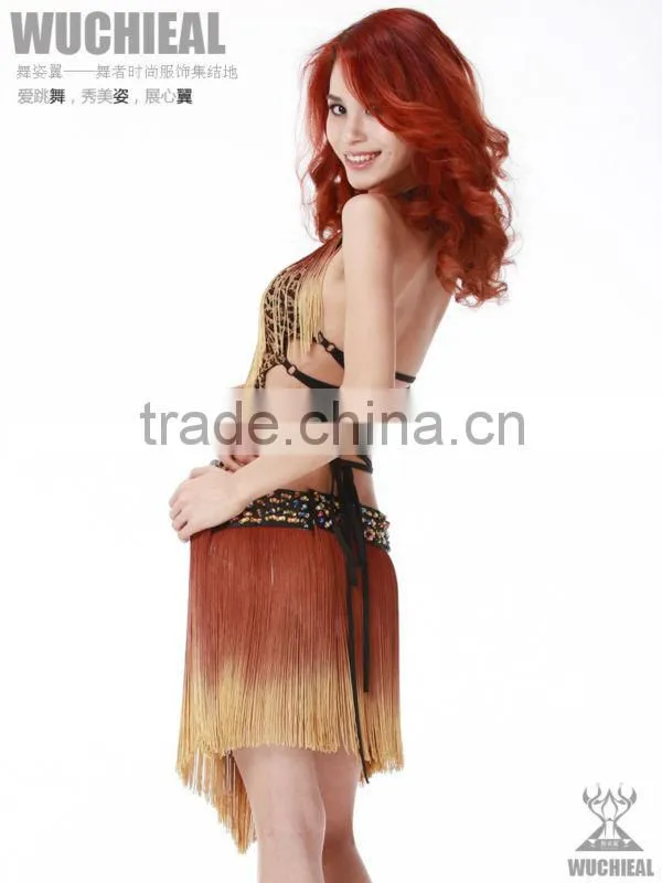 wholesale sexy and pretty latin dance dress with leopard and tassels suit,stage latin performance QC00201