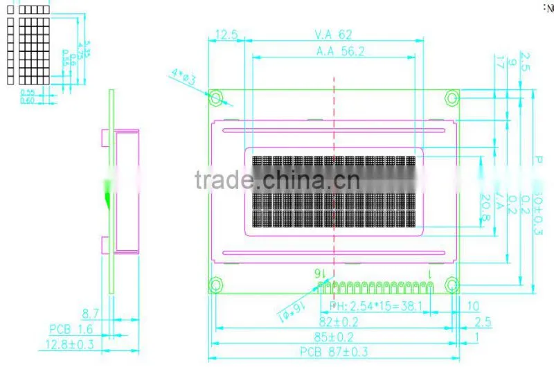 16x4 LCD SPLC780D blue negative glass 16x4 lcd display module