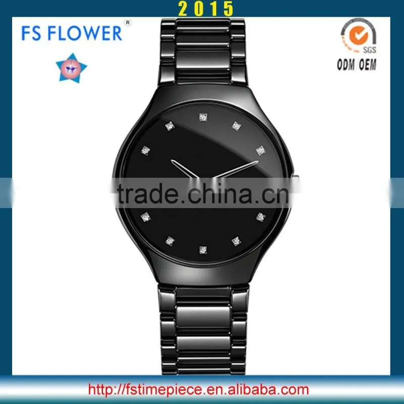 FS FLOWER - Stone Surface Black Ceramic Wrist Watch For Women Gifts