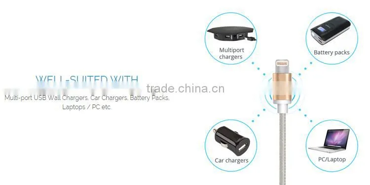 2016 New Fashinable Nylon Braided Cable Aluminum USB Charger Cable