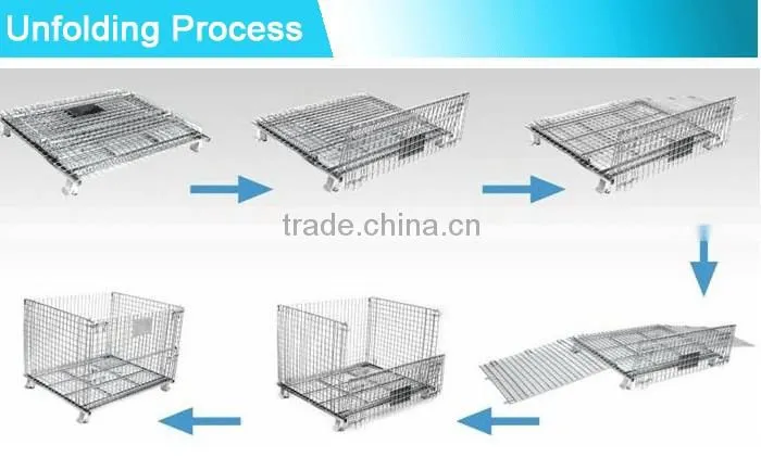 Folding steel wire mesh cage folded storage container