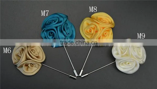 long needle stick satin fabric rose lapel pins flower for men blue LAP003