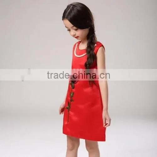 latest design children kids party dresses wholesale free necklace embroidered kids dresses for girls 2016