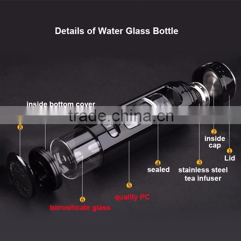 Dishwasher Safer Wide Mouth BPA-Free White 400 ml Glass Fliter Water Bottle With Lid