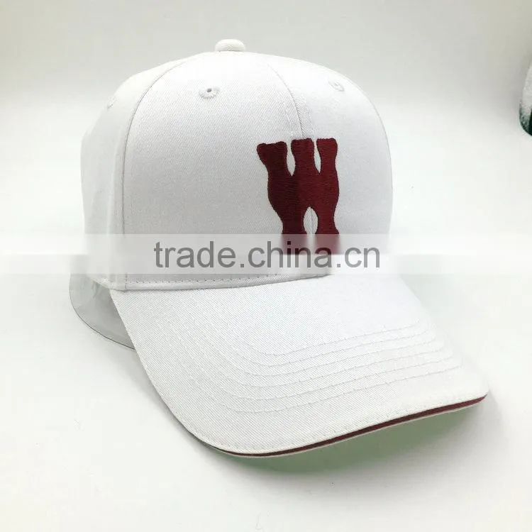 White color 100% cotton twill 6 panel embroidered baseball cap