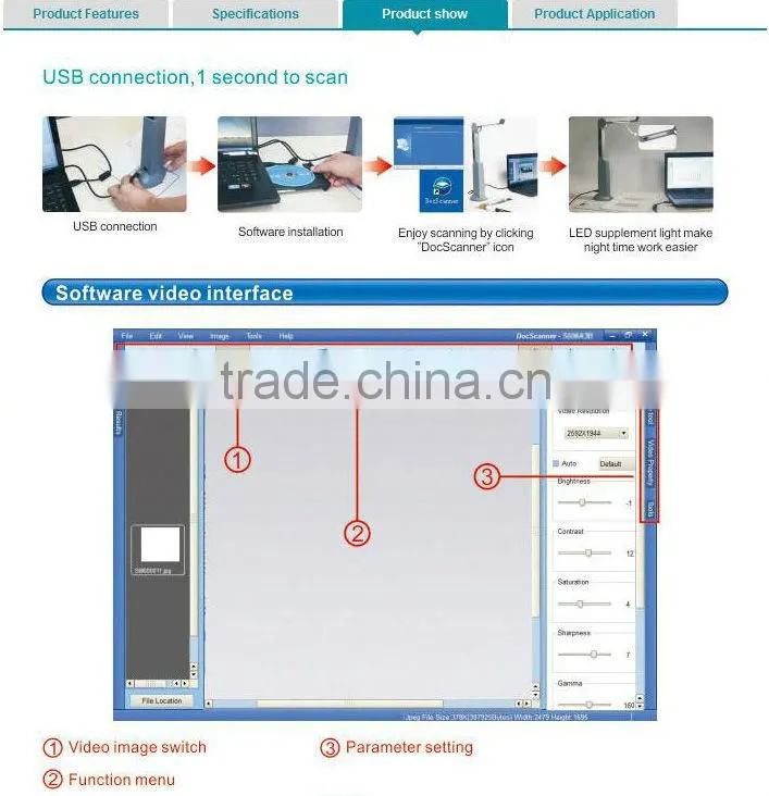 eloam portable document scanner with visual presenter business card scanner ,S520,patent product,CE,ROHS,FCC certificate