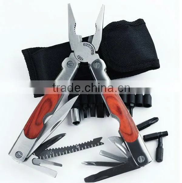 stainless steel with bit head wood handle multi tool with pliers