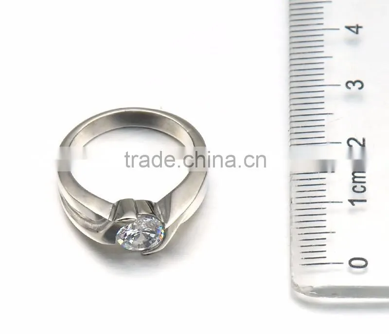 Wholesale High Quality Stainless Steel Women Silver Jewelry Shiny Diamond Ring Design