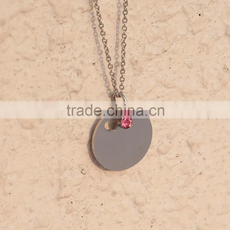 316l stainless steel round plate pendant with decorate zircon