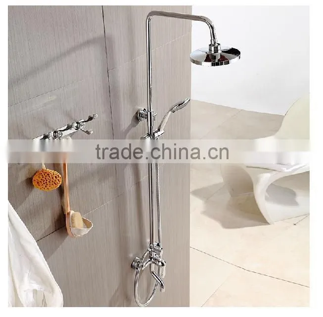 bathroom rain shower set, big round plastic shower head, chrome plating surface brass shower set