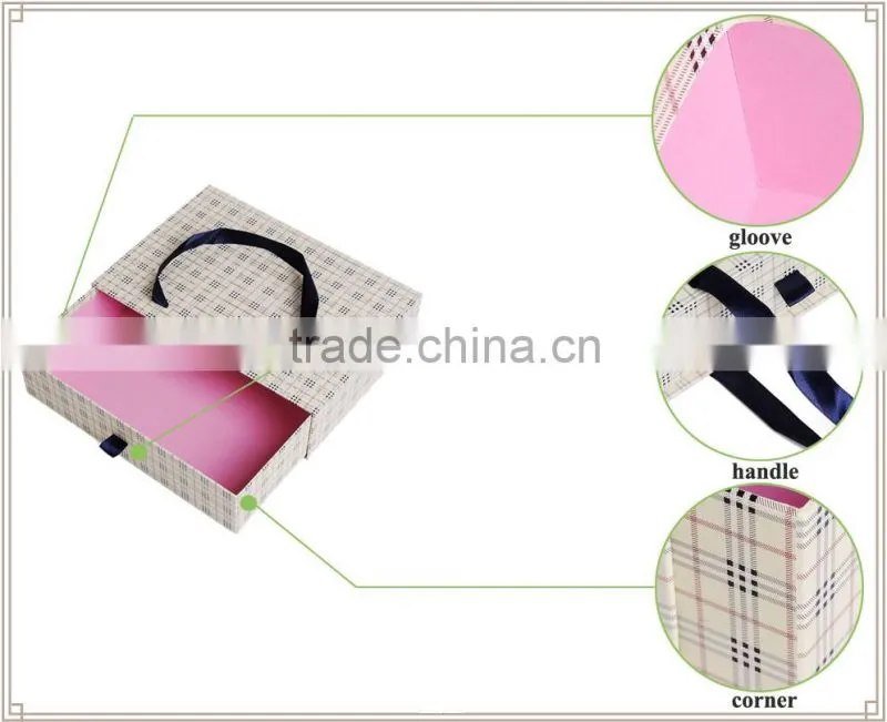 Recycled cardboard paper custom drawer gift box with ribbon handle