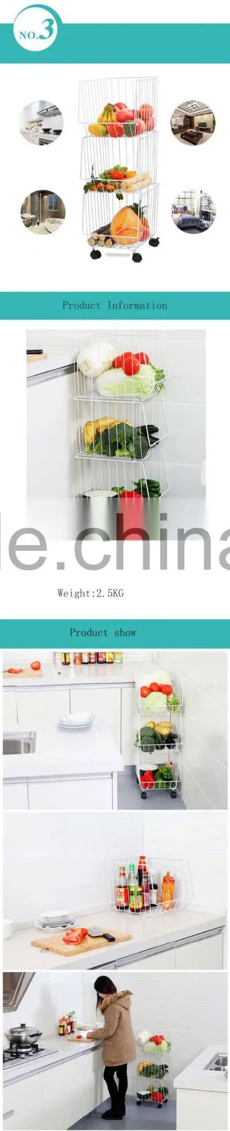 Kitchen Steel Wire Utility Cart Storage 3 Tier Shelf Rolling Wheels Basket