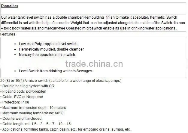 HEIGHT Hot Sale mercury float switch/float switch bilge/water tank float switch with CE
