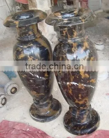 NATURAL BLACK AND GOLD MARBLE FLOWER VASES