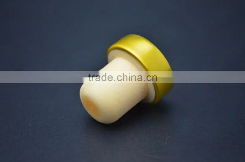 Gold aluminium cap with synthestic cork for glass bottle T-shape cork