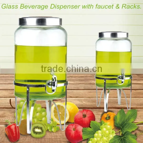 hexagonal glass juice jars with metal stand