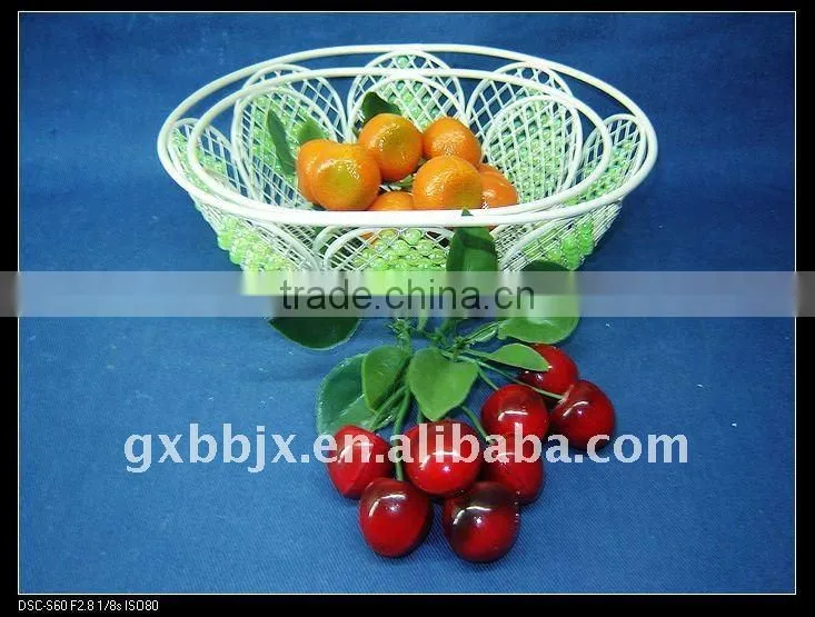 Egg shaped creamywhite moses decorative with green pearl storage fruit basket