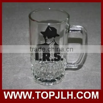 High quality custom logo printed glass beer mug for sublimation