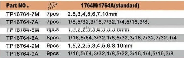 10pc Hex Key Wrench set