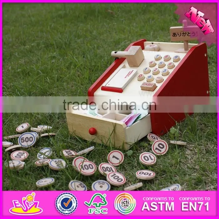 2017 new design pretend play toy wooden kids cash register for sale W10A065
