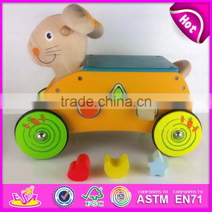 2015 Newly cheap kids wooden tricycle with blocks,Lovely rabbit design wooden tricycle,Comfortable Safe Wooden tricycle W16A018