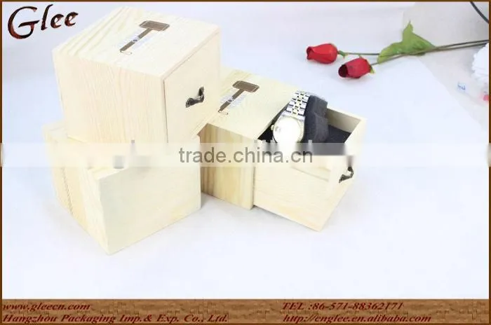 Natural Pine Wood Watch Box with Lining and Logo