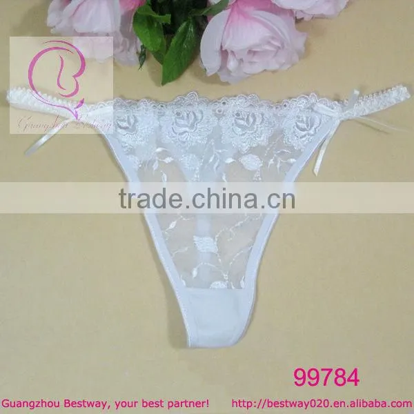 Sexy white floral g string with transparent lace