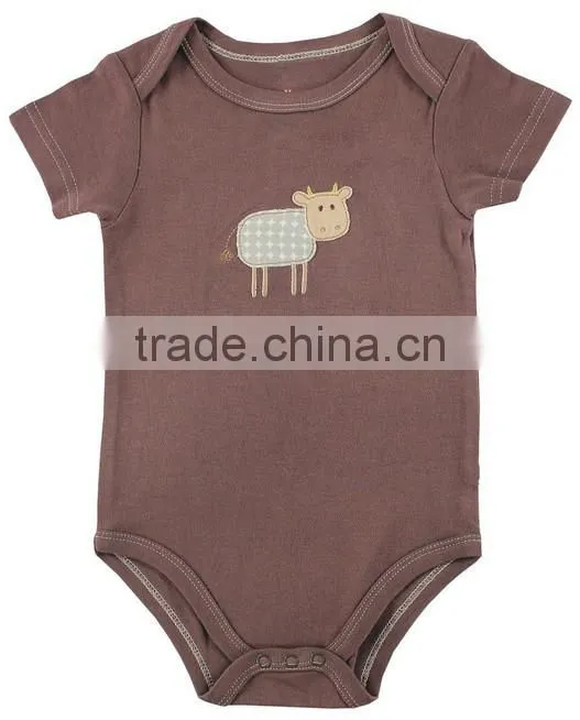Unisex applique fox summer wear short sleeve blank pattern custom made infant cotton smocked baby animal romper