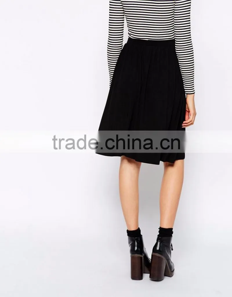 Latest skirt design midi skater skirt fashion pleated stretch lady skirt