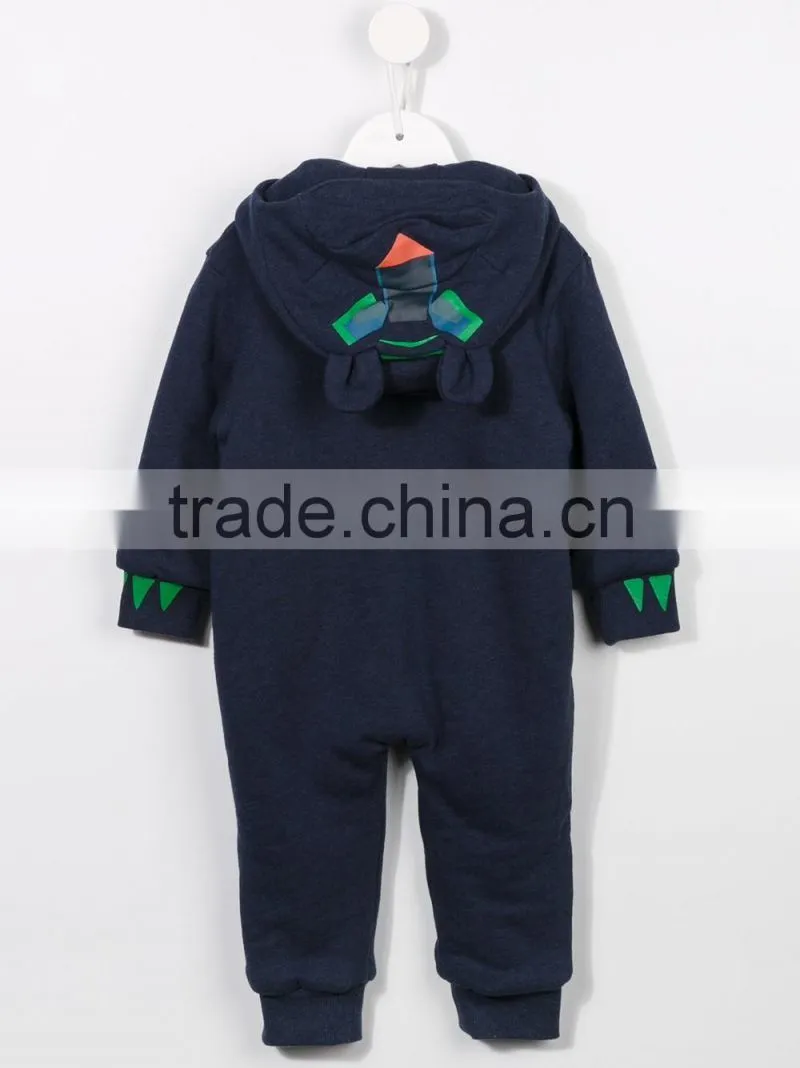 Navy Blue Cotton Animal Ears Hooded Baby Clothes Romper