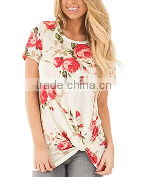 New Design 2017 summer short sleeve floral blouse
