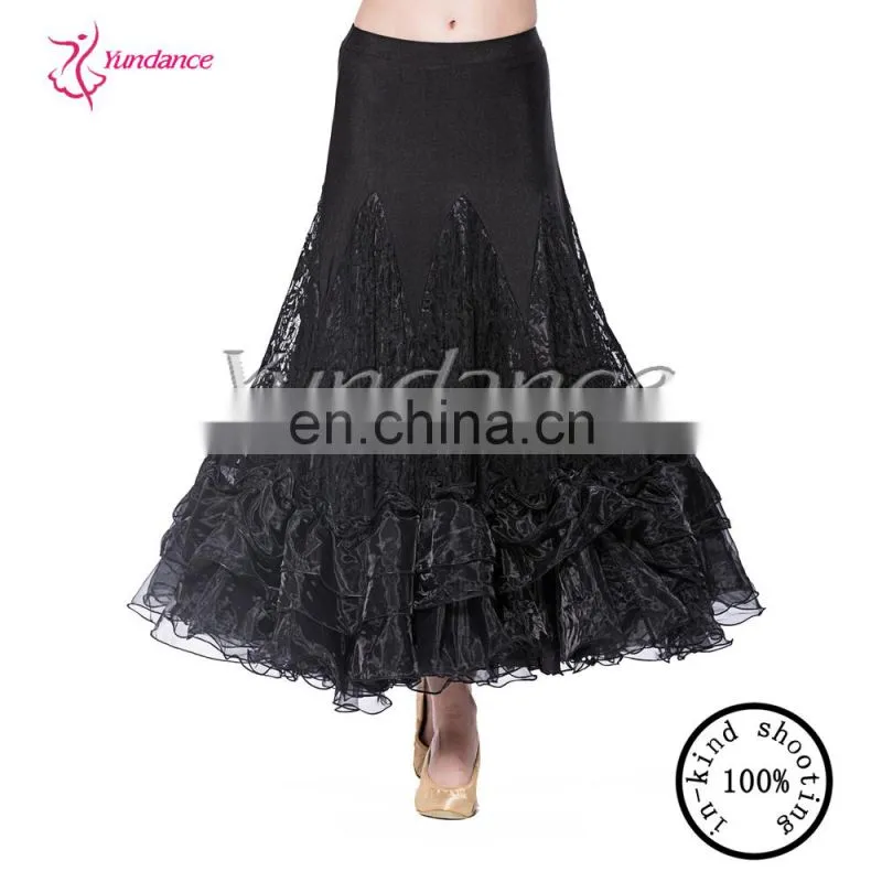 black ballroom dance skirt long custom made AB042B