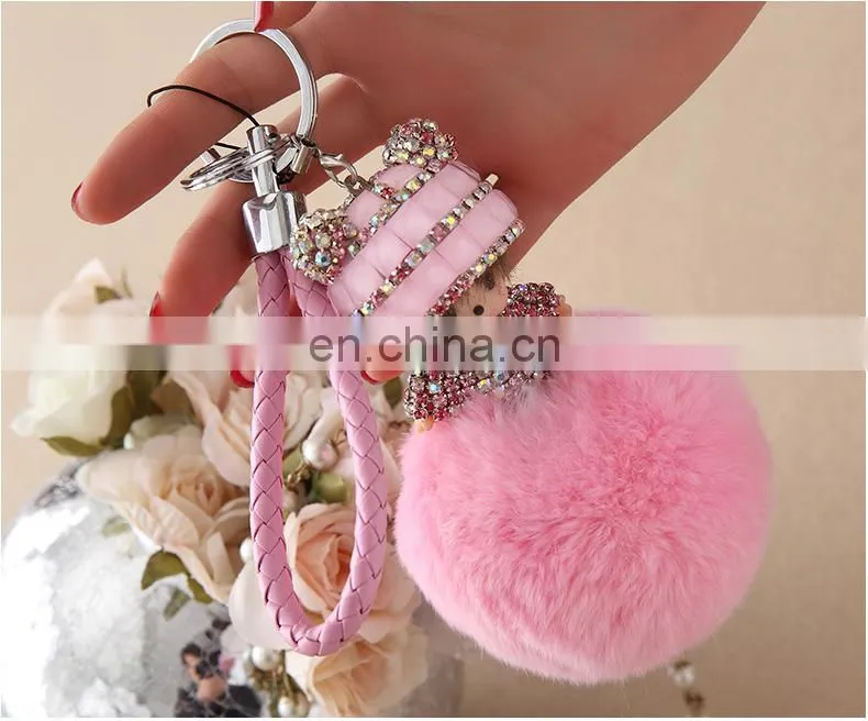 Fashion Cute Fur Accessory Real Rabbit Fur Monchhichi Keychain