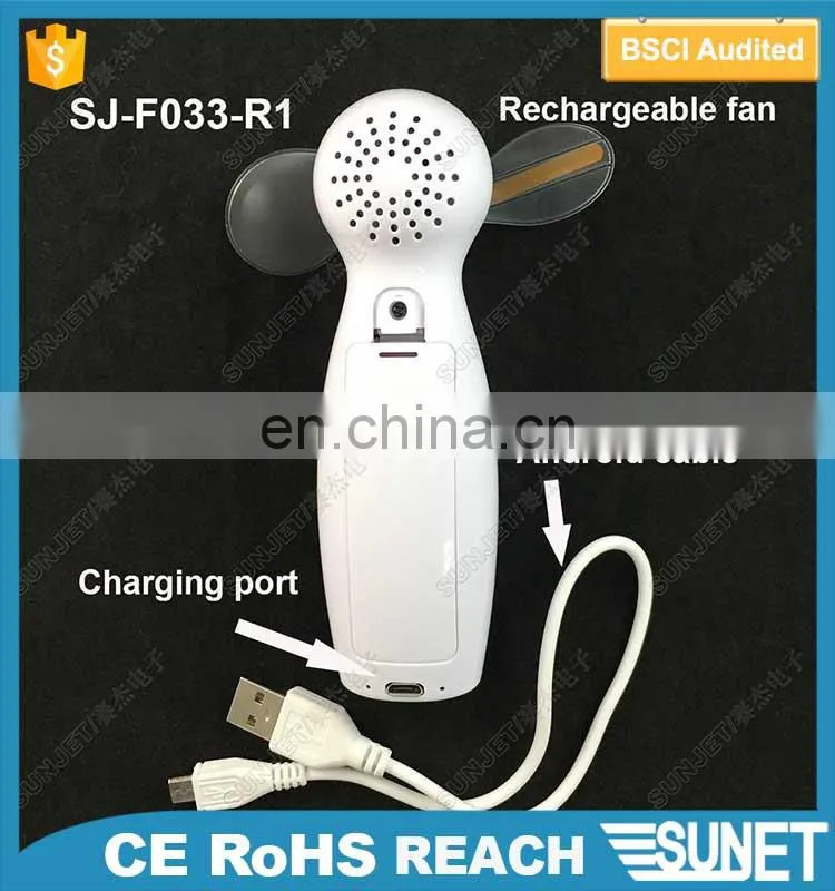 Hot sale promotion custom logo print and customized message rechargeable battery led fan