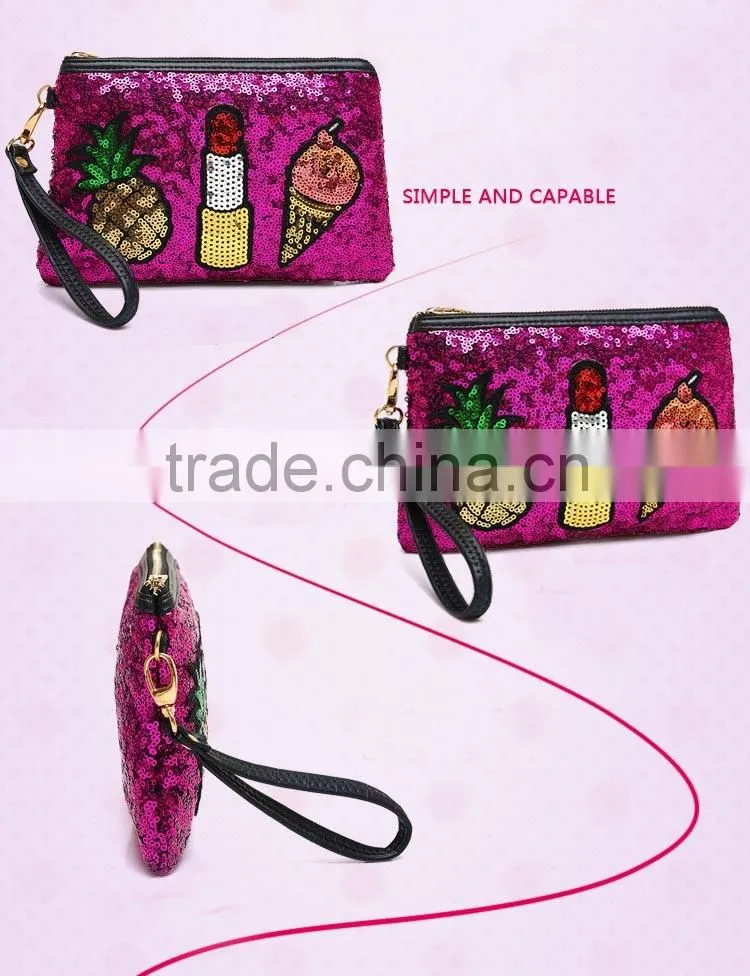 high quality glitter cosmetic bag, OEM glitter faux leather cosmetic pouch,ladies glitter clutch bag,ladies leather vanity bag
